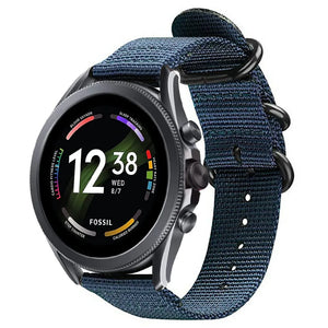 Nylon Buckle Strap, blue, on a watch, 3/4 front view