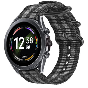 Nylon Buckle Strap, black/grey, on a watch, 3/4 front view