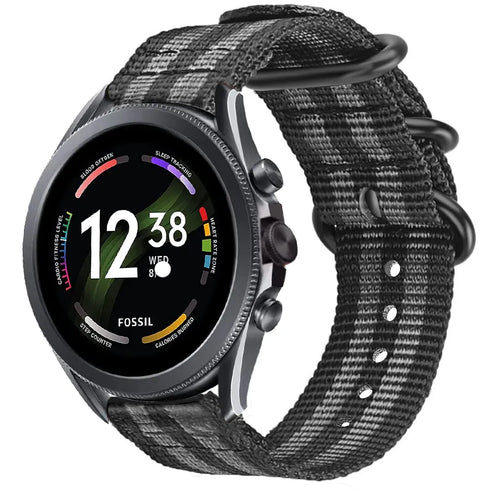 Nylon Buckle Strap, black/grey, on a watch, 3/4 front view