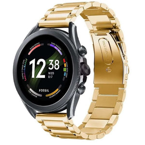 Steel Strap, gold, on a watch, 3/4 front view