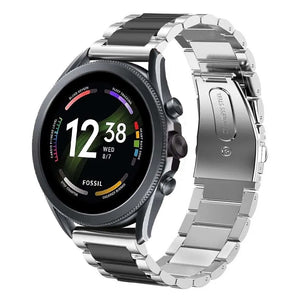 Steel Strap, silver/black, on a watch, 3/4 front view