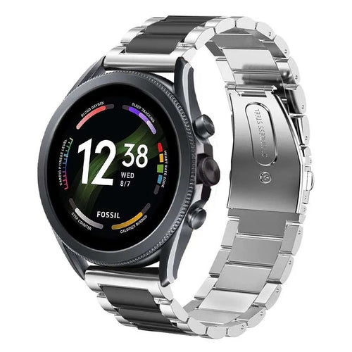 Steel Strap, silver/black, on a watch, 3/4 front view