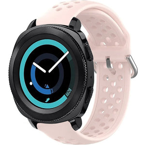 Breathable Silicone Strap, pink, on a watch, 3/4 front view