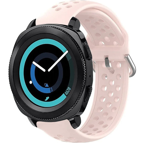 Breathable Silicone Strap, pink, on a watch, 3/4 front view