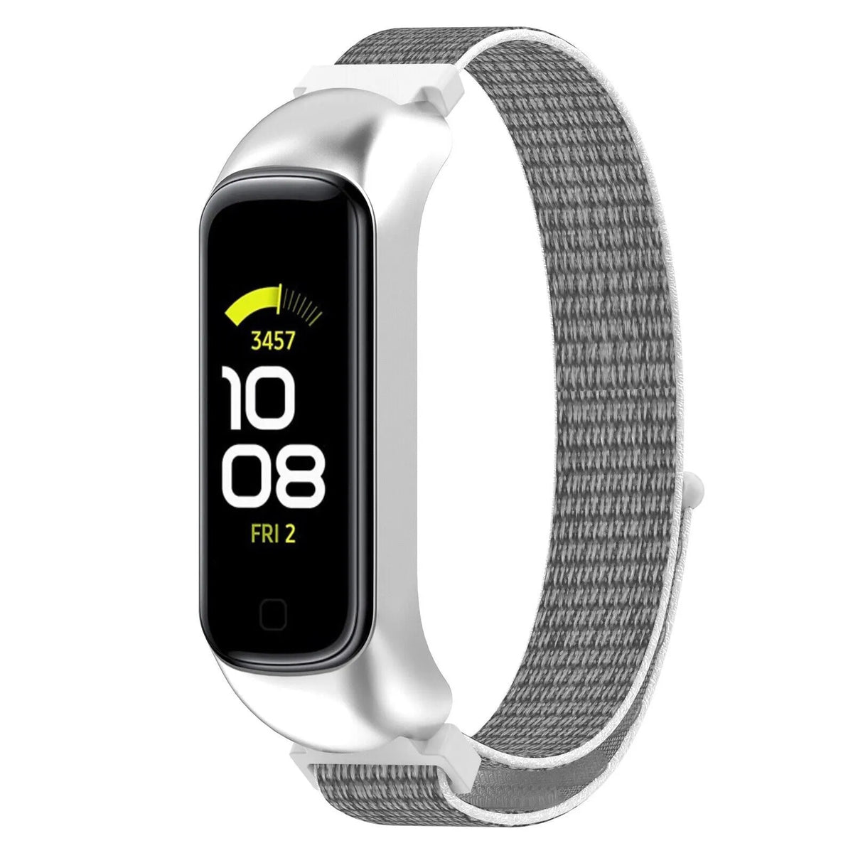 Nylon Strap, grey, on a watch, 3/4 front view