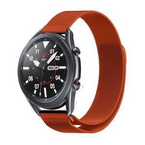 Milanese Strap, orange, on a watch, 3/4 front view