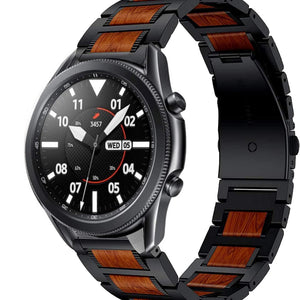 Wood Steel Strap, black, on a watch, 3/4 front view