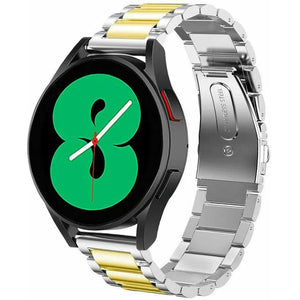 Steel Strap, silver/gold, on a watch, 3/4 front view