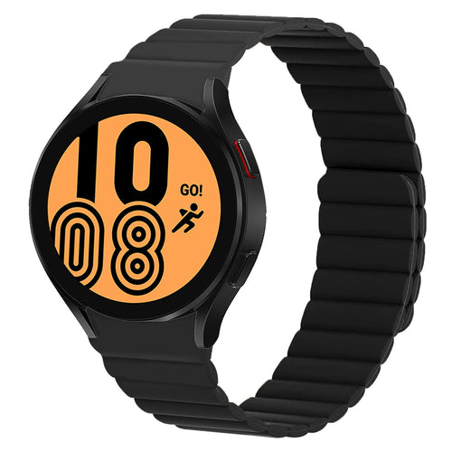 Magnetic Silicone Strap, black, on a watch, 3/4 front view