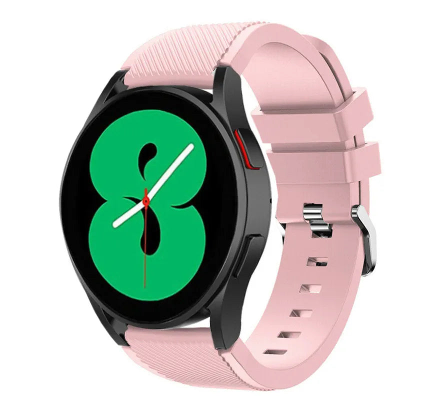 Twill Silicone Strap, pink, on a watch, 3/4 front view