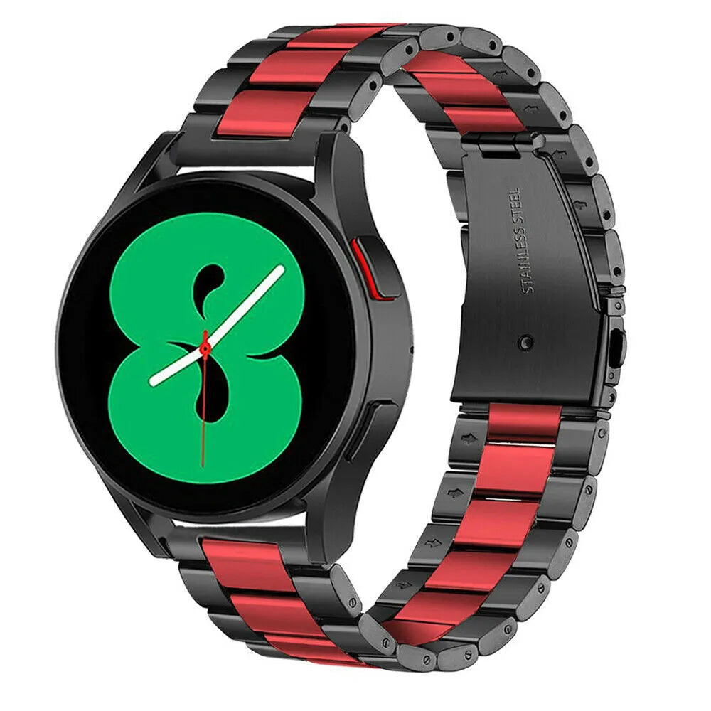 Steel Strap, black/red, on a watch, 3/4 front view