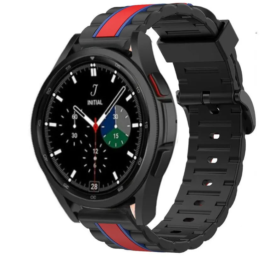 Silicone Special Edition Strap, black/red, on a watch, 3/4 front view