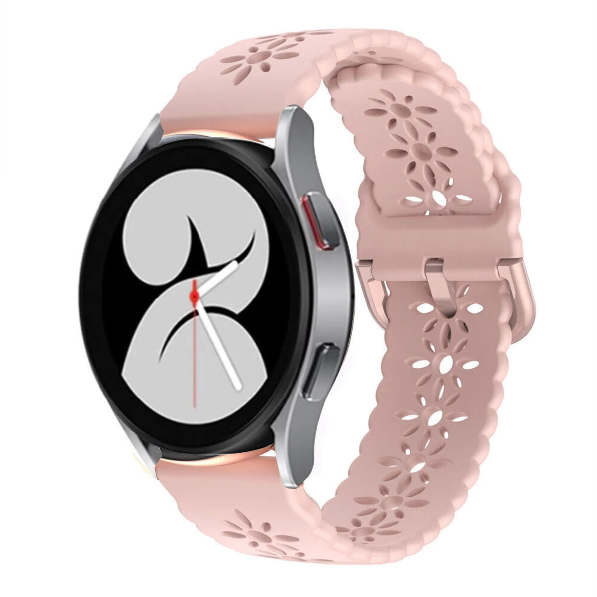 Patterned Silicone Strap, pink, on a watch, 3/4 front view