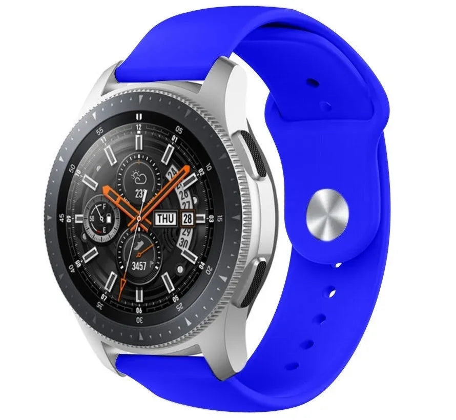 Silicone Sport Strap, blue, on a watch, 3/4 front view