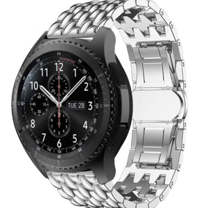Steel Dragon Strap, silver, on a watch, 3/4 front view