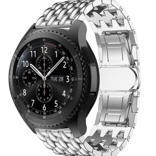 Steel Dragon Strap, silver, on a watch, 3/4 front view