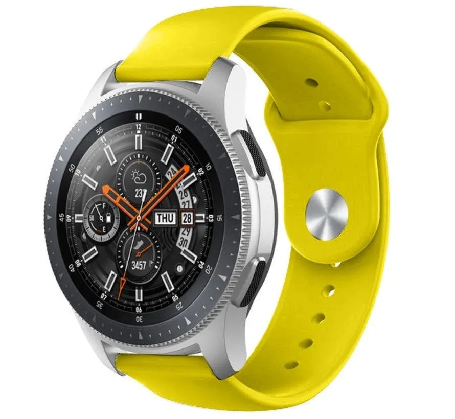 Silicone Sport Strap, yellow, on a watch, 3/4 front view