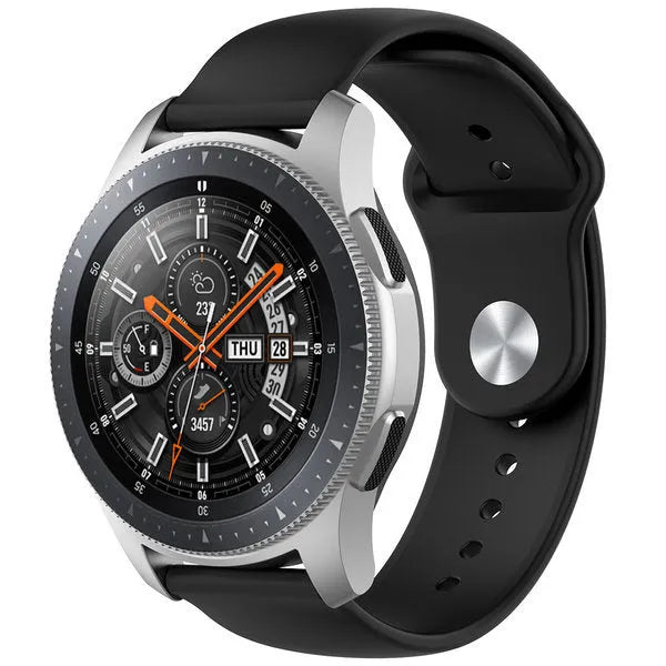 Silicone Sport Strap, black, on a watch, 3/4 front view