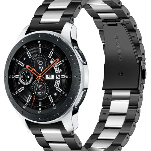 Steel Strap, black/silver, on a watch, 3/4 front view