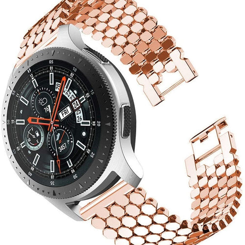 Steel Strap Hexagons, rose gold, on a watch, 3/4 front view