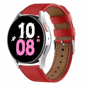 Modern Leather Strap, red, on a watch, 3/4 front view