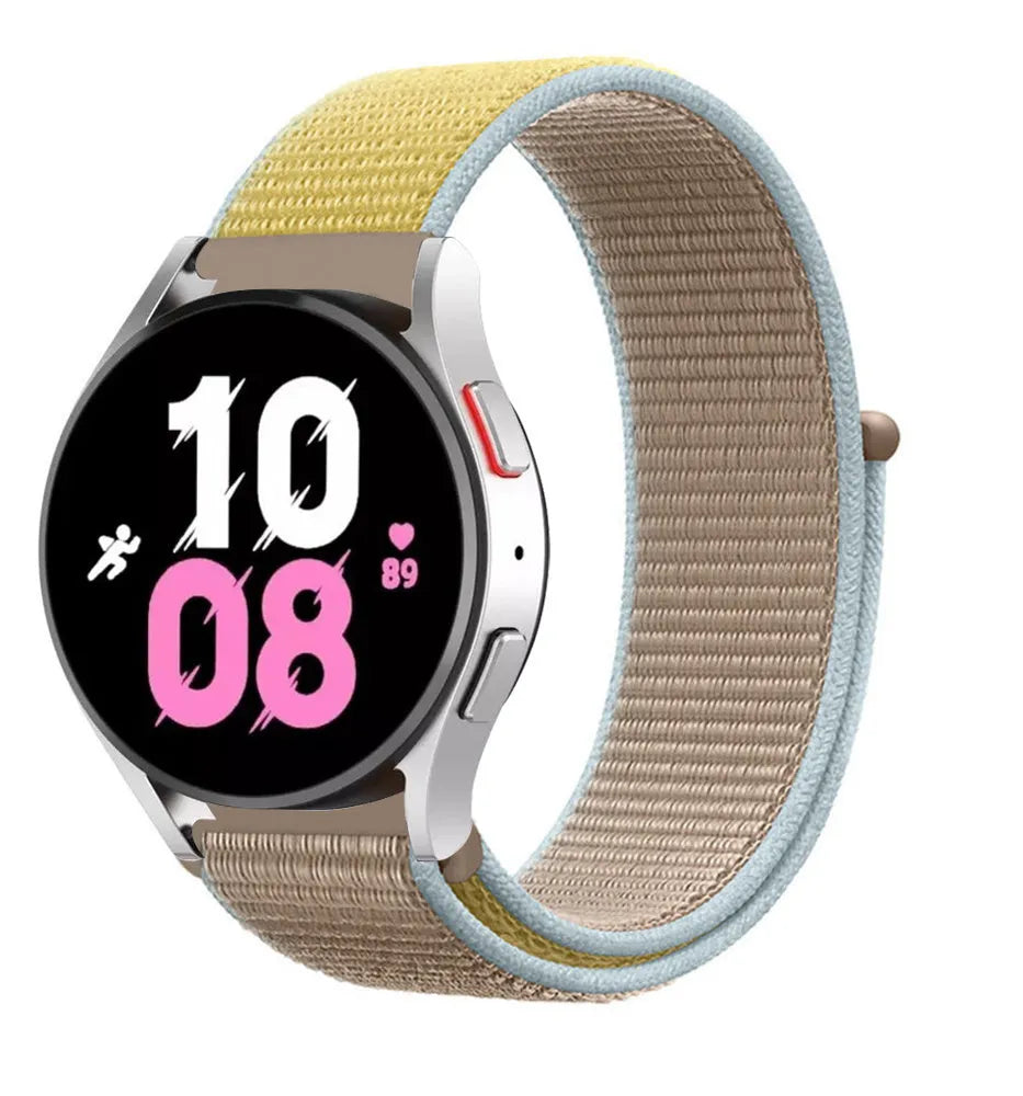 Nylon Strap, camel, on a watch, 3/4 front view