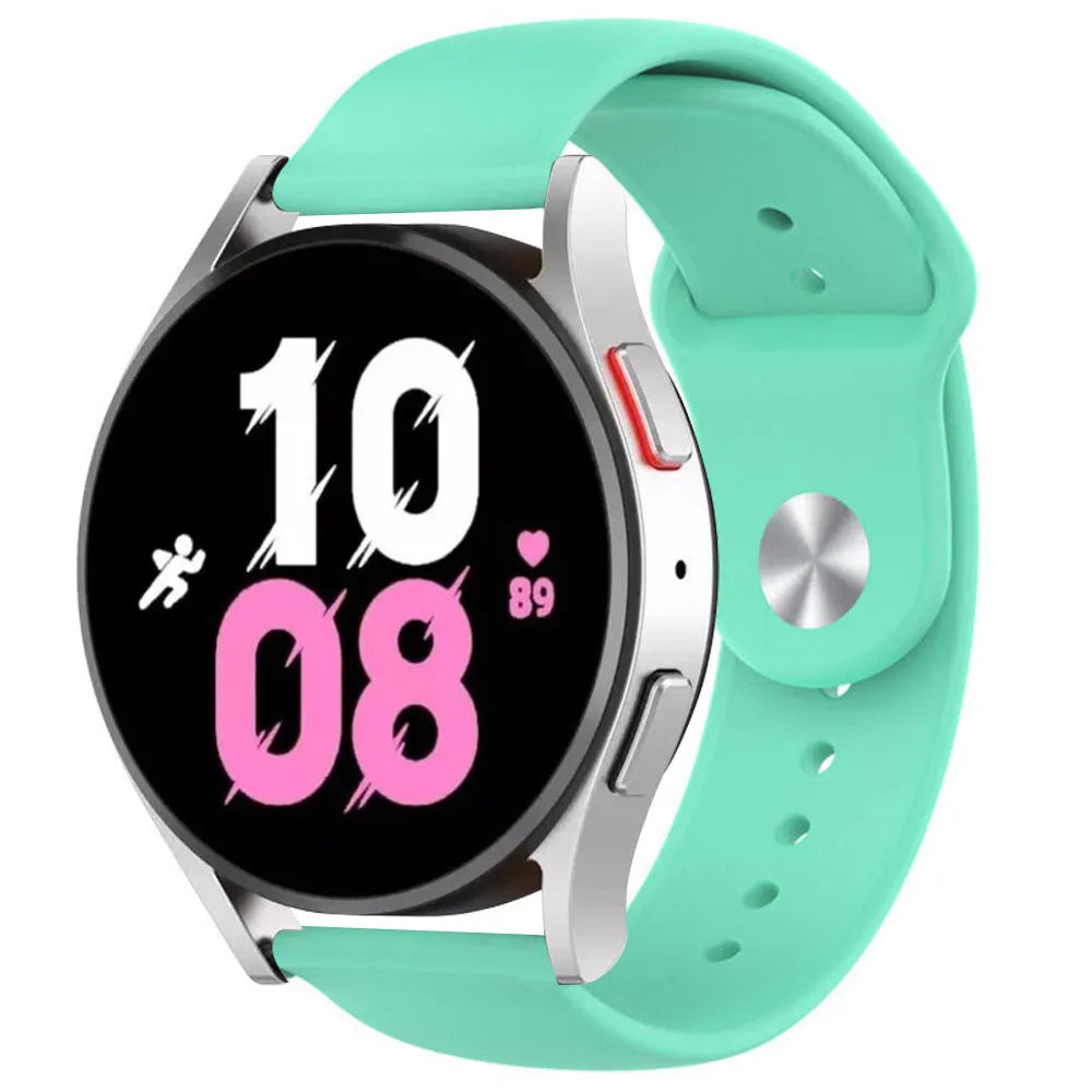 Silicone Sport Strap, aqua, on a watch, 3/4 front view