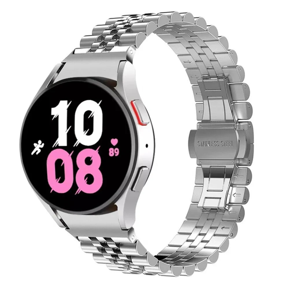 Jubilee Steel Strap, silver, on a watch, 3/4 front view