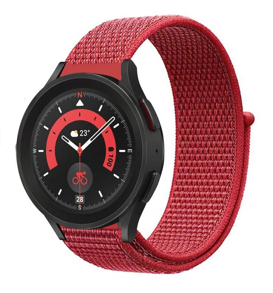 Nylon Strap, red, on a watch, 3/4 front view