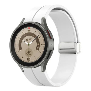 Silicone Magnetic Sport Strap, white, on a watch, 3/4 front view