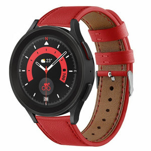 Modern Leather Strap, red, on a watch, 3/4 front view