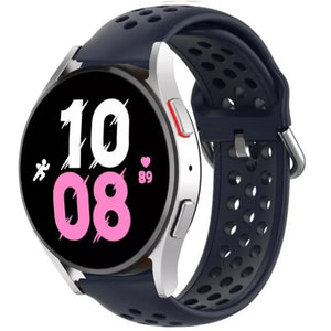 Breathable Silicone Strap, dark blue, on a watch, 3/4 front view