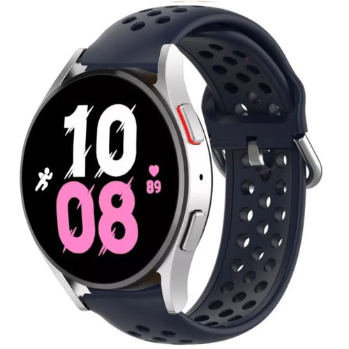 Breathable Silicone Strap, dark blue, on a watch, 3/4 front view