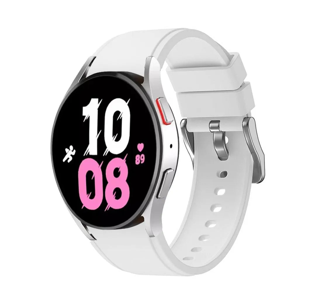 Silicone Strap 'Perfect Fit', white, on a watch, 3/4 front view