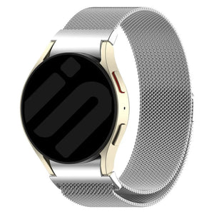 Milanese Strap 'One Push', silver, on a watch, 3/4 front view