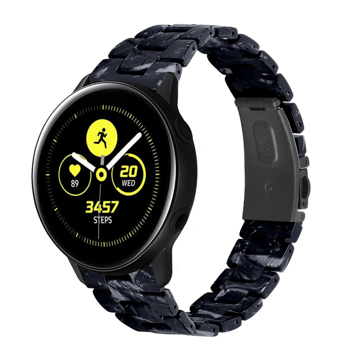Metal Resin Strap, black/white, on a watch, 3/4 front view