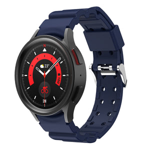 Silicone Strap 'Armour', dark blue, on a watch, 3/4 front view