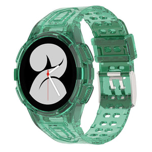 Silicone Strap with Frame, transparent green, on a watch, 3/4 front view