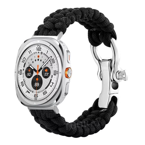 Nylon Rope Strap, black, on a watch, 3/4 front view