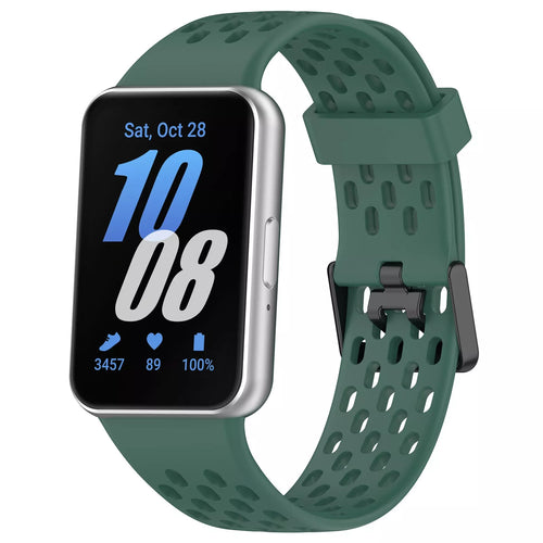 Breathable Silicone Strap, green, on a watch, 3/4 front view