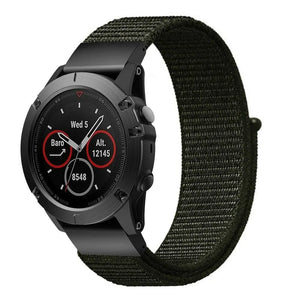 Nylon Strap, army green, on a watch, 3/4 front view