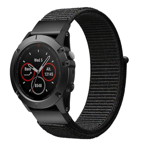 Nylon Strap, black, on a watch, 3/4 front view