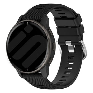 Silicone Strap, black, on a watch, 3/4 front view