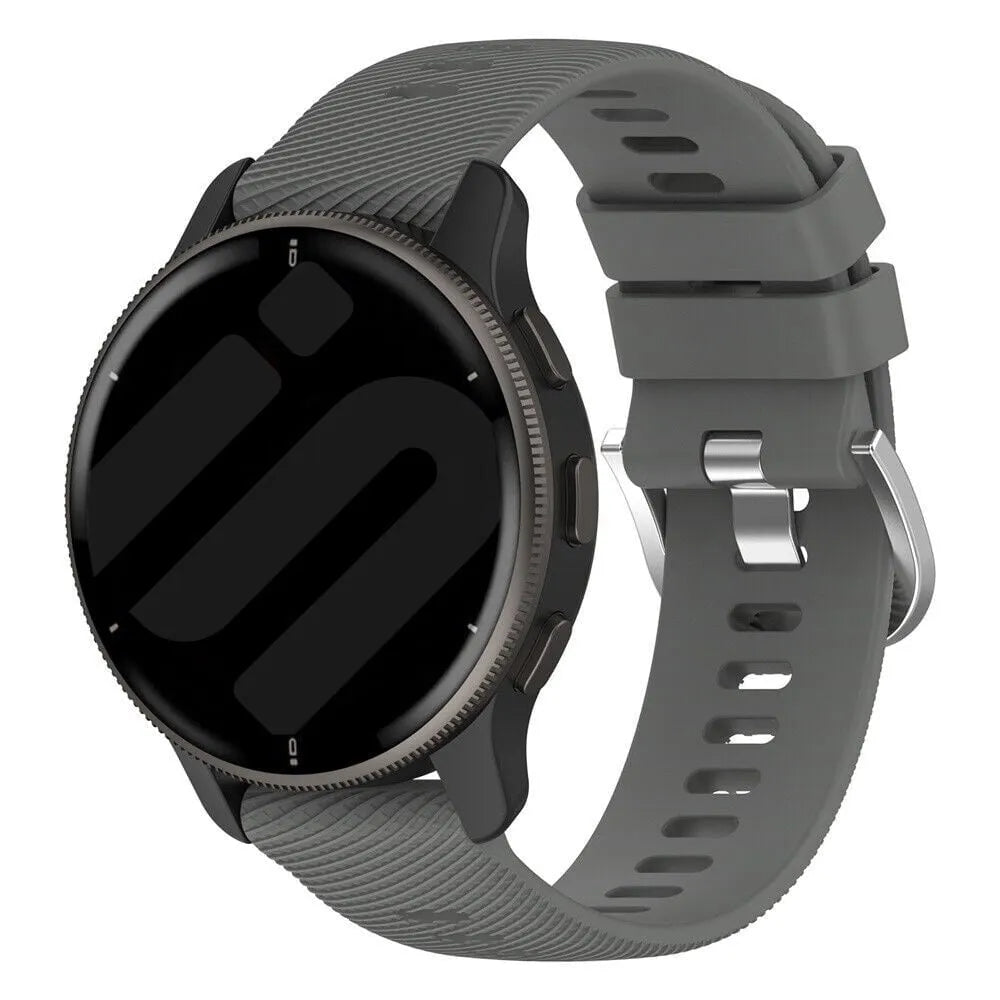 Silicone Strap, dark grey, on a watch, 3/4 front view