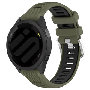 Silicone Buckled Sport Strap, olive green/black, on a watch, 3/4 front view