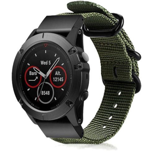 Nylon Buckle Strap, green, on a watch, 3/4 front view