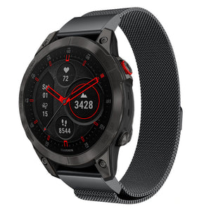 Milanese Strap, black, on a watch, 3/4 front view