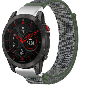 Nylon Strap, olive green, on a watch, 3/4 front view