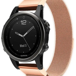 Milanese Strap, rose gold, on a watch, 3/4 front view