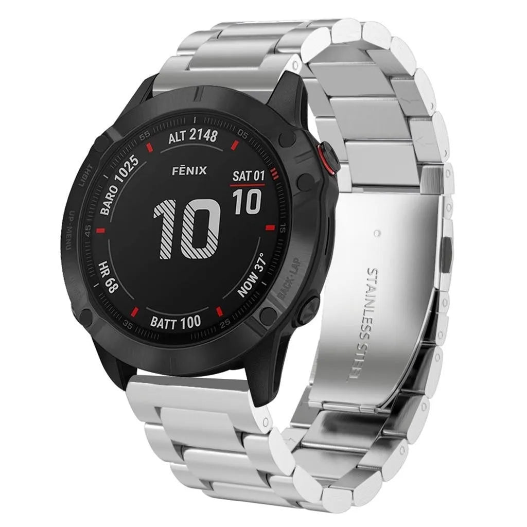 Steel Strap, silver, on a watch, 3/4 front view